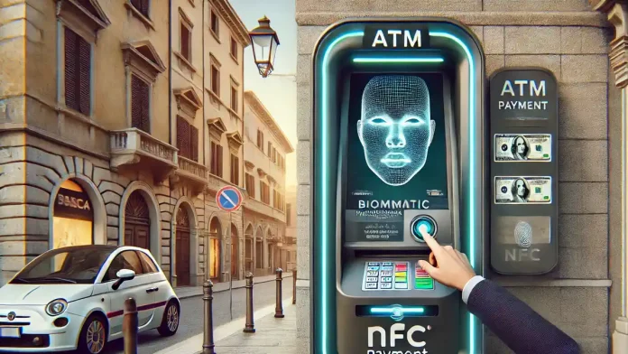 Современный банкомат в Италии с технологией NFC и распознаванием лица